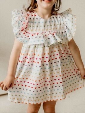 Cuteheads Girls Rainbow Hearts Ruffle‎ Collar Dress 4T Multicolor Boutique